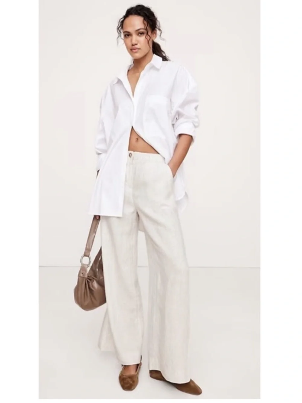 NWOT Banana Republic 100% Linen High Rise Relaxed Wide Leg Pant Boho Beige XL